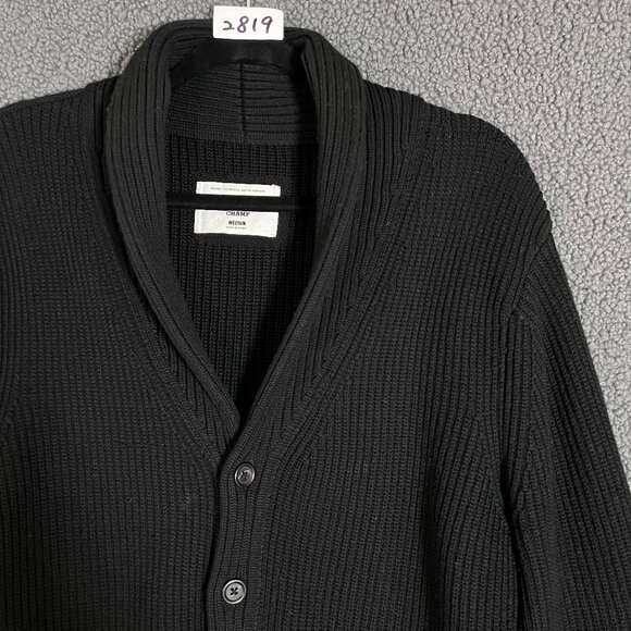 Reigning Champ Wool Shawl Collar Rib Knit Cardigan - Men's Size M - Black - Picture 2 of 10